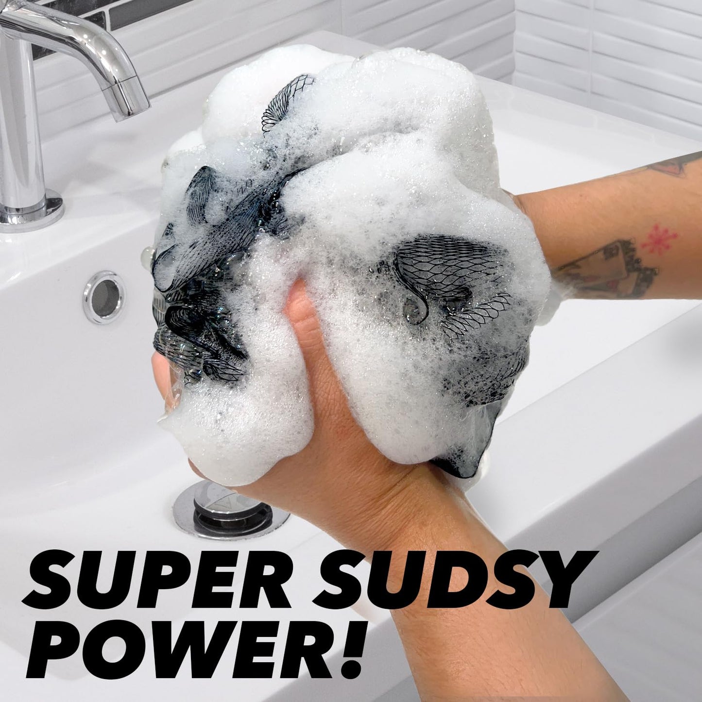Earth & I Mesh Charcoal Loofah, Loofa, Loofah Exfoliating Body Scrubber, Body Scrubbers for Use in Shower, Poofs, Luffas, Lufas for Men, Bathroom Sponge, Shower Sponges
