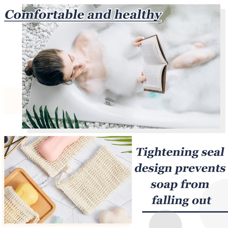 Cunhill 50 Pack Soap Saver Bag Bar Exfoliating Pouch Sisal Soap Savers Mesh Bag with Drawstring Foaming and Drying Holder for Bath and Shower