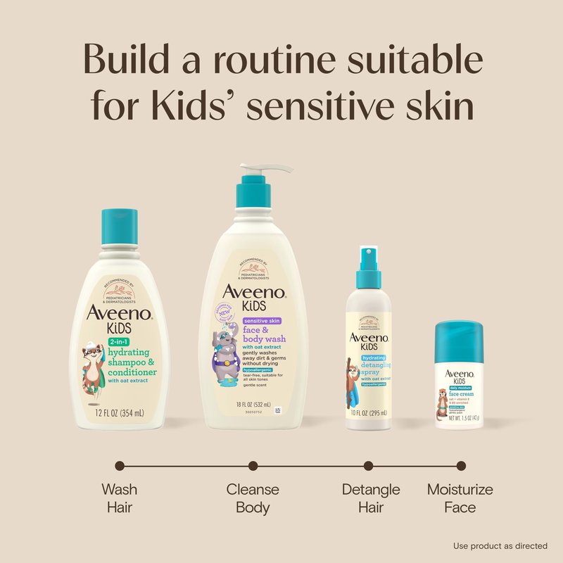 Aveeno Kids Sensitive Skin Face & Body Wash, Nourishing Oat Extract, Wash Away Dirt and Germs Without Drying, Kids Body Wash is Tear-Free, Hypoallergenic, Sulfate- & Dye-Free, 18 Fl Oz