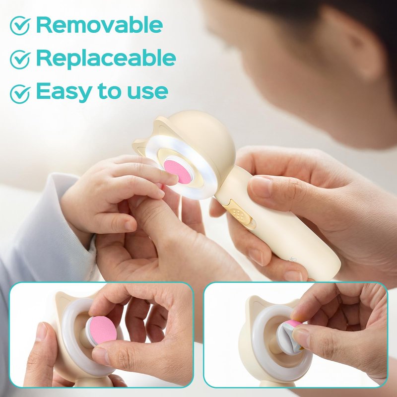 COSLUS Original C50 Baby Electric Nail File Replacement Pads, 10 Grinding Heads + 10 Buffer Pads, Gentle, Safe for Sleep Time Grinding, Baby Nail Trimmer Accessory Set for Newborn, Infant & Toddler