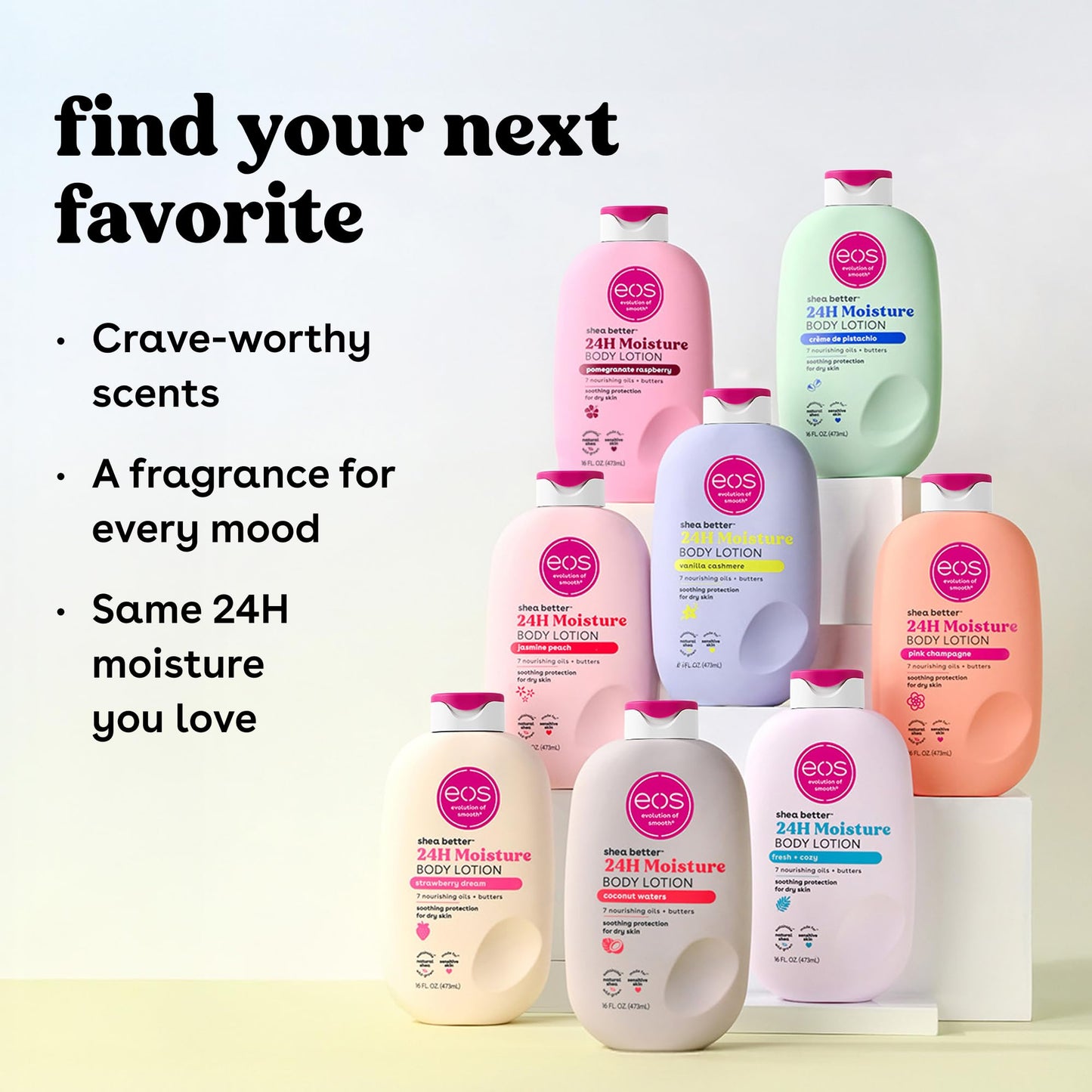 eos Shea Better Body Lotion- Crème de Pistachio, 24-Hour Moisture Skin Care, Lightweight & Non-Greasy, Made with Natural Shea, Vegan, 16 fl oz