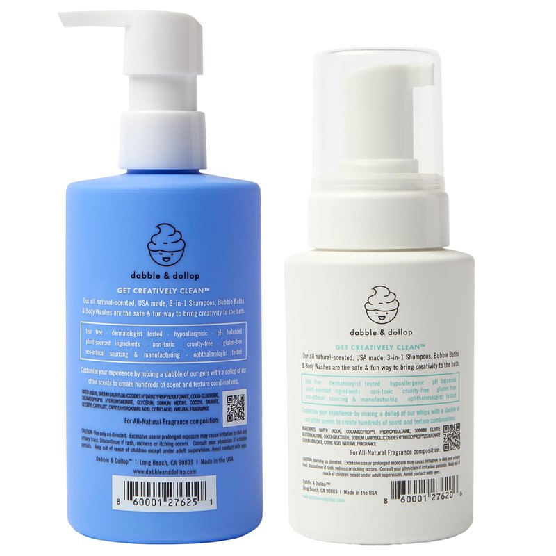 Dabble & Dollop Blueberry + Vanilla Kids 3-in-1 Body Wash, Shampoo & Bubble Bath Bundle – Gel + Foam Whip Set, Tear-Free, Gentle, Natural-Origin, Hypoallergenic and Safe for Sensitive Skin (Pack of 2)
