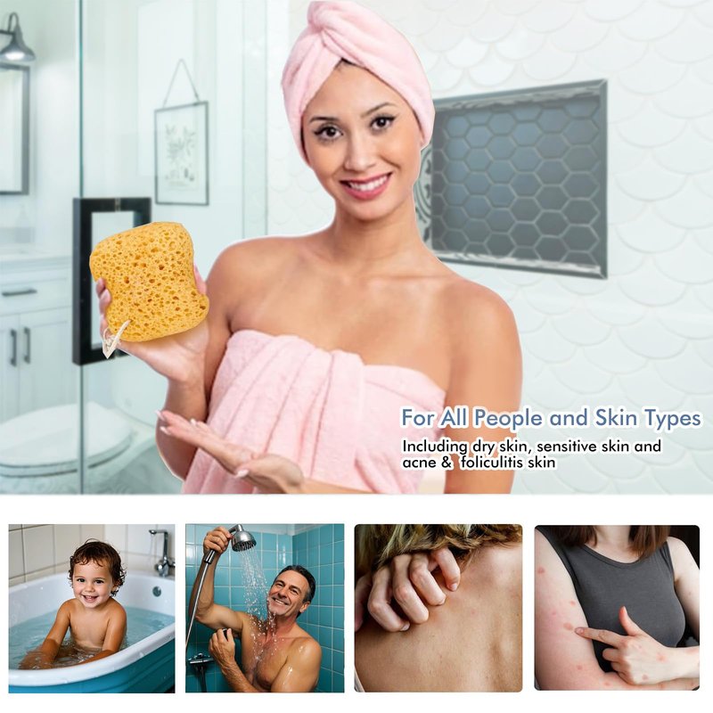 Azymi Sponges Bath, 2Pcs Larger Shower Sponges for Women Men, Exfoliating Body Sponge Dense Foam for Gentle & Deep Cleansing, Ultra-Soft for Sensitive Dry Skin