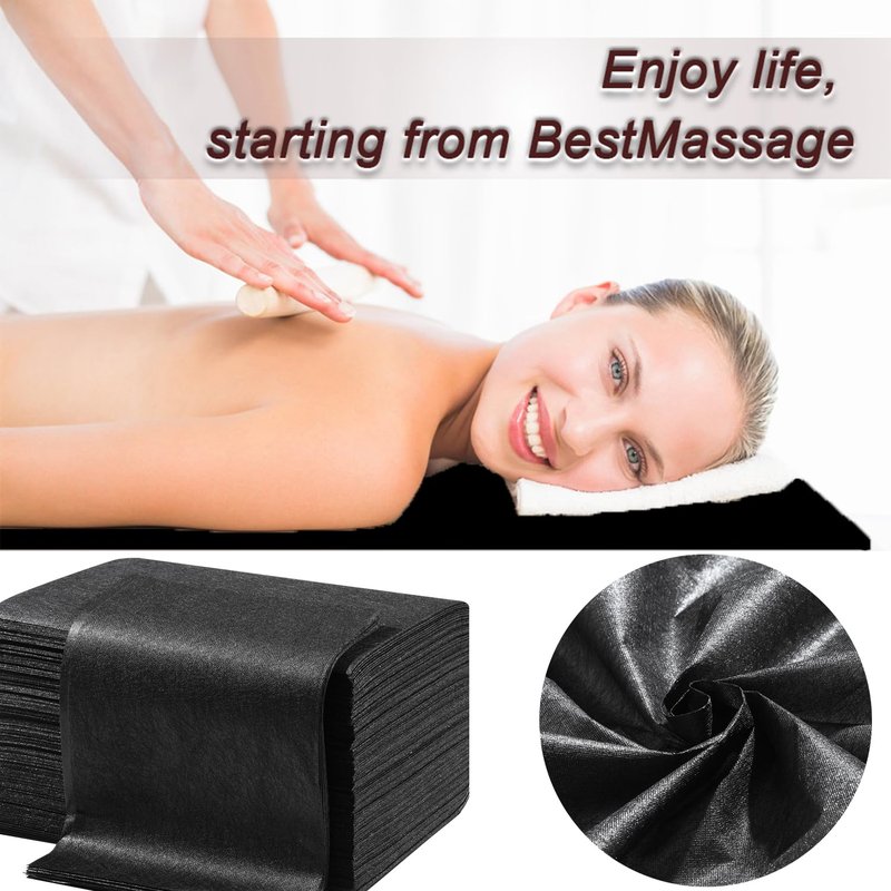 Disposable Bed Sheets 50 Pcs 31" x 71" Massage Table Sheets Non Woven Fabric SPA Bed Cover Breathable for Massage Beauty Tattoos(Black)