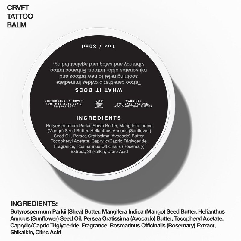 CRVFT Tattoo Balm Aftercare 1oz - Travel Size Tattoo Lotion, For Healing New & Brightening Older Tattoos - Safe Healing - Revive Tattoos (Scented)