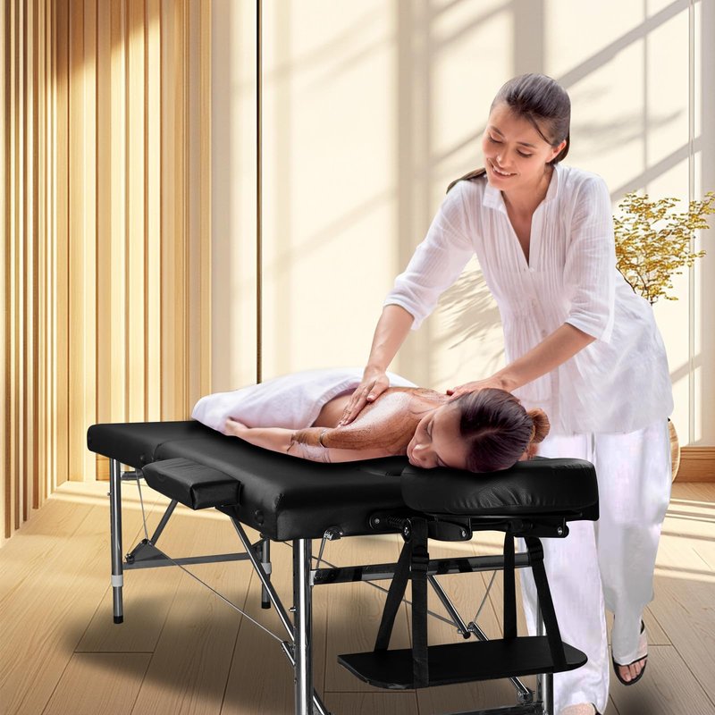 Senrob Massage Tables Portable 24" Wide Adjustable Folding Massage Bed, Lightweight Aluminum Esthetician Bed, Tattoo Chair for Client,Tattoo Table for Spa and Beauty Professionals (Black)