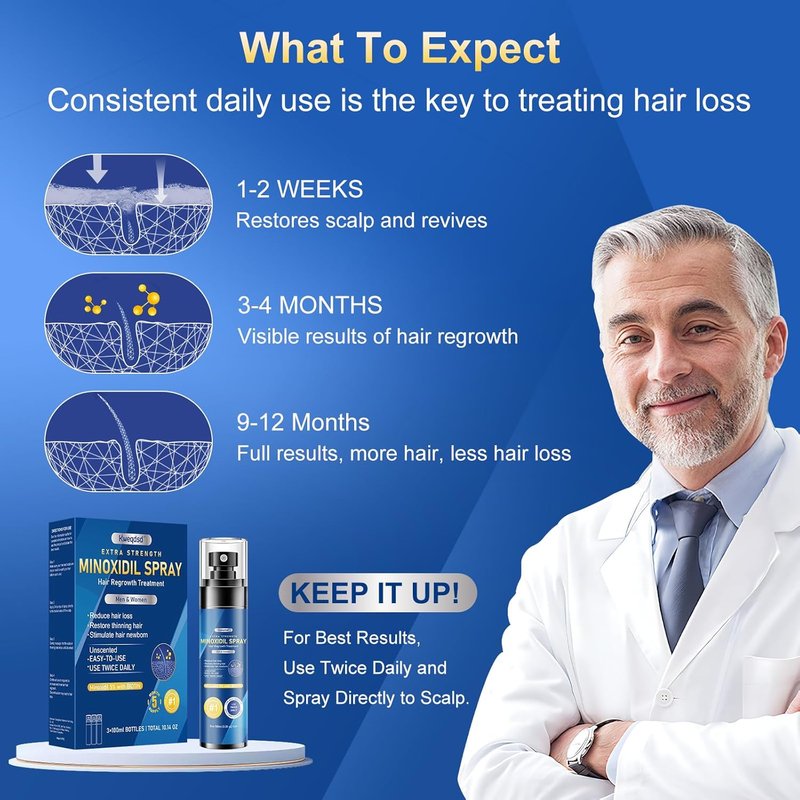 Minoxidil 5% Spray for Men - Biotin Infused Hair Growth Treatment for Thicker, Fuller Hair & Beard | 21oz, 10 Month Supply