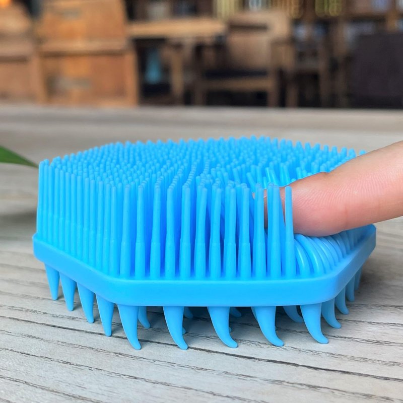 Premium Sensory Brush for Kids or Autism,Soft Silicone Body Scrubber,2 in 1 Sensory Room Occupational Therapy Sensory Brushes,Silicone Loofah,Pets Shower Brush Bath Brush Shampoo Brush(Hexagon-Blue)