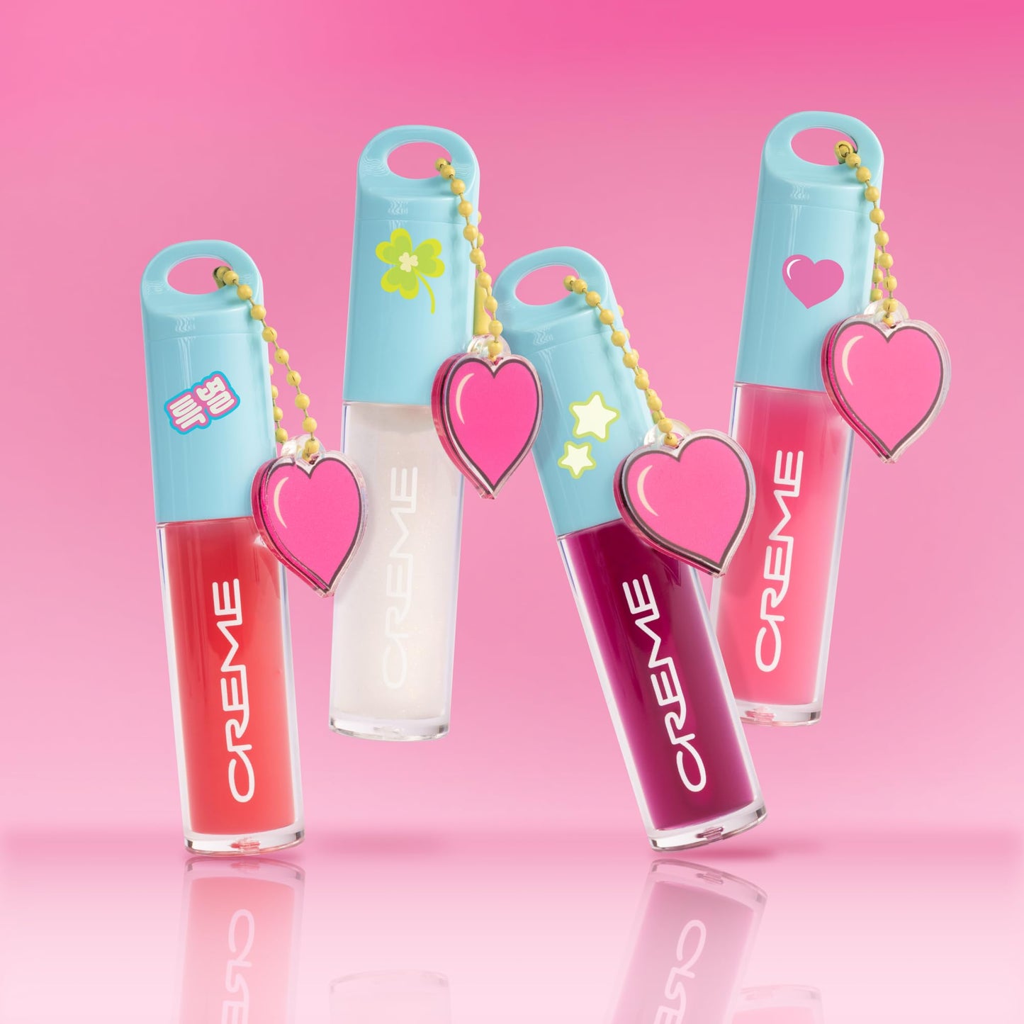 The Crème Shop Candy Glaze Tinted Lip Oil with Key Chain and Charm, Gloss Finish, Long Wear, Formulated with Jojoba Oil, Sunflower Oil to Hydrate and Plump Lips, Korean Formula (Berry Crush)