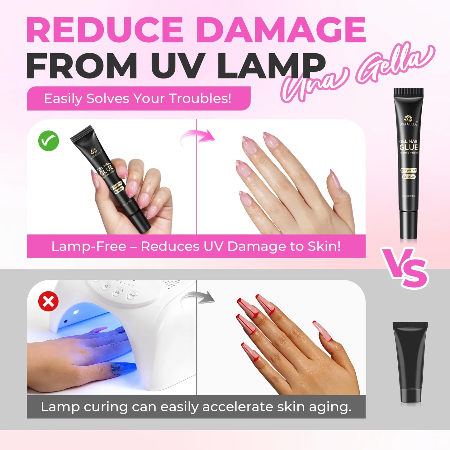 UNA GELLA Gel Nail Glue No U/V Light 15ml Super Strong Nail Glue for Press On Nails & Clear Acrylic Nails Tips Air-dry Strong-hold Formula