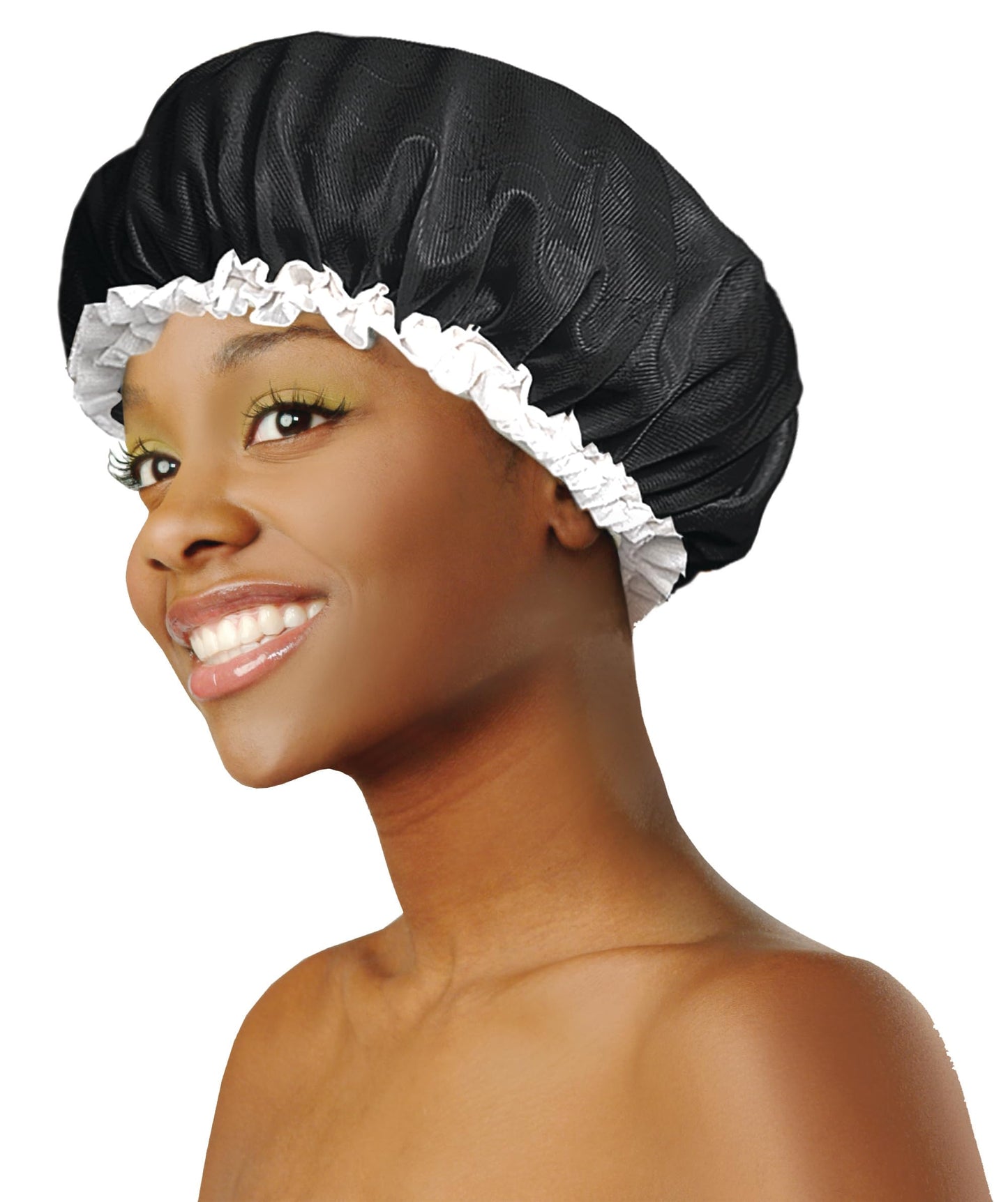 Donna Smooth Satin Bonnet Large - Soft Elastic Band Hair Wrap for Sleeping - Protective Night Cap for Natural Curly Hair and Rollers - BLACK - 1 Count