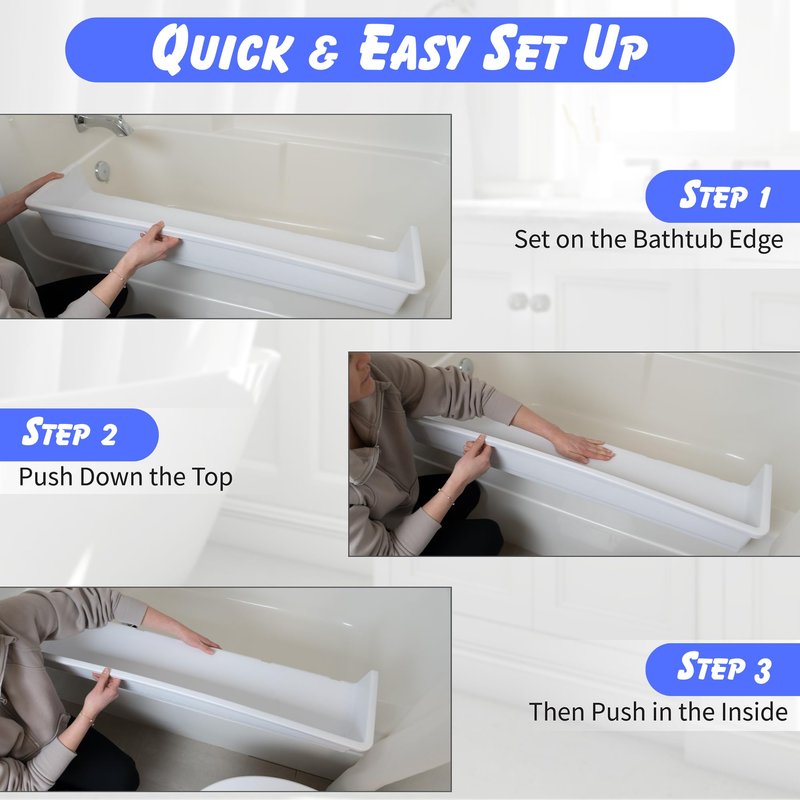 Tub Topper® Bathtub Splash Guard & Bath Shelf for Kids – Toddler Bath Tray, Bath Toys Storage & Ledge Organizer – Splash Guard for Bathtub with Suction Cups – Kids Bathroom Accessories (White)