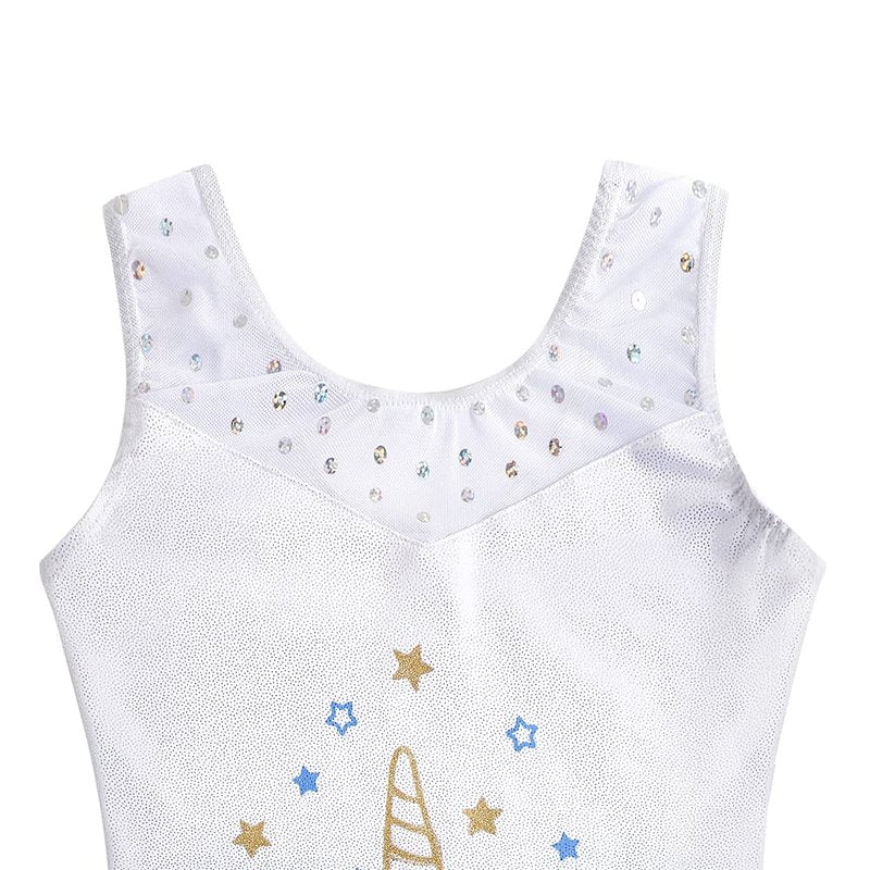 Belovance Leotards for Girls Gymnastics Unicorn Athletic Dance Wear Shiny Rainbow Blue Hotpink (White Blue, 6-7 Years)