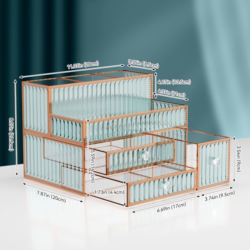 Youdepot Makeup Organizer Countertop - Tempered Glass Vanity Organizer for Cosmetics, Skincare, Hair Tools, Brushes, Perfume - Multipurpose Bathroom Counter Skincare Organizer