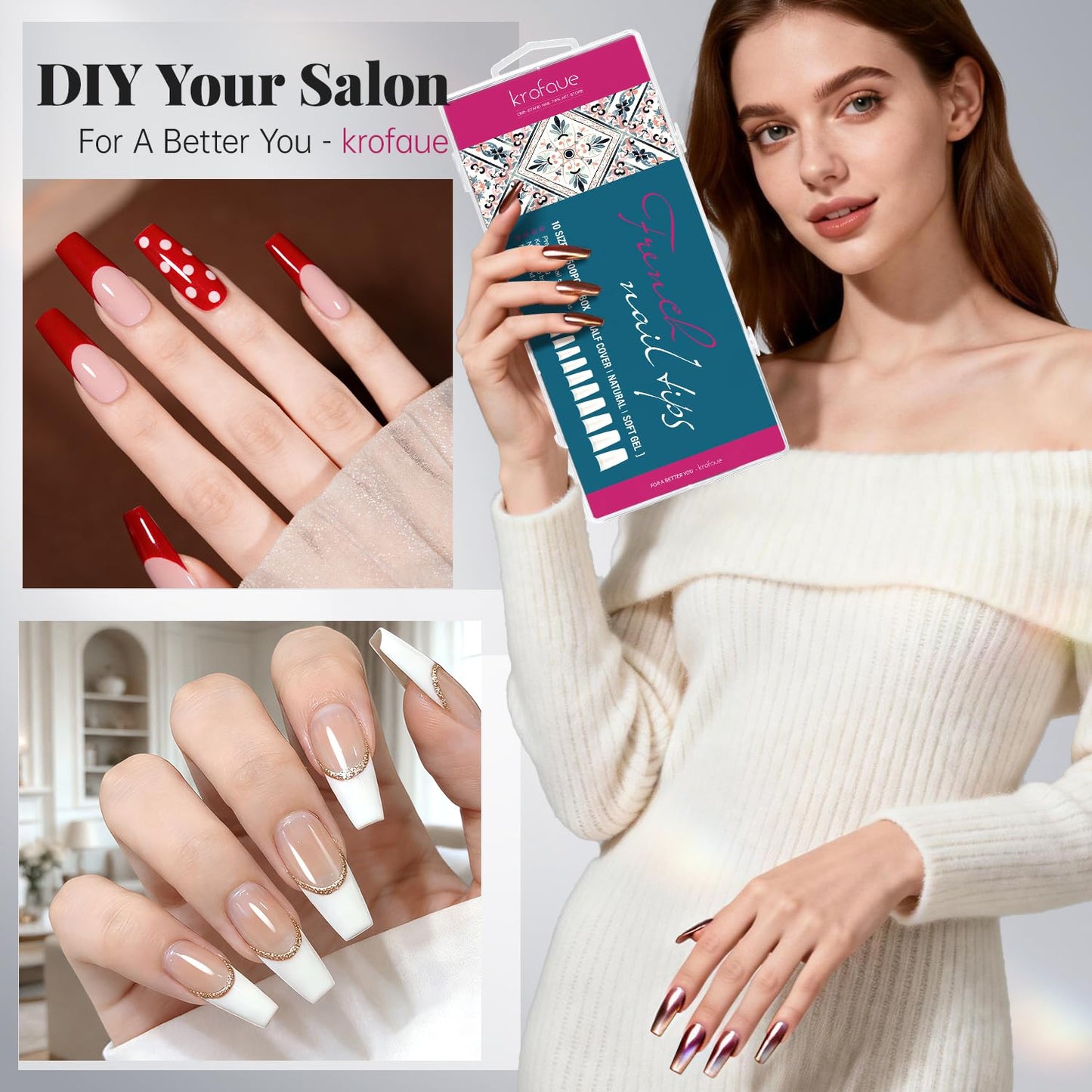 Soft Gel False Nail Tips - 500PCS Half Cover Acrylic Tips for French Style Manicure | 10 Sizes in Box