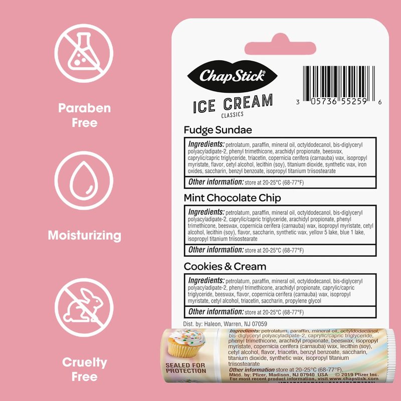 ChapStick Lip Care Bundle – Ice Cream Classics + Cake Batter Lip Balm, 0.15 Oz Ea (5 Piece Set)