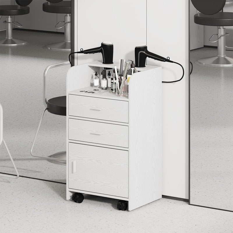 4ever2buy Salon Station for Hair Stylist, White Beauty Barber Station, Salon Trolley Cart with Wheels, Mobile Organizer for Salon, Spa, Barbershop, Nail & Beauty Tools, White
