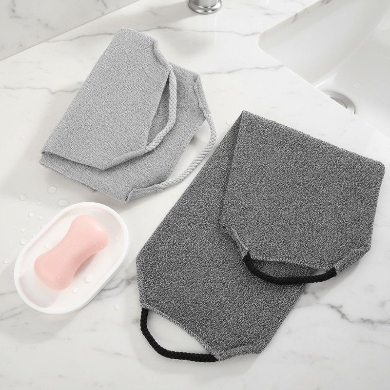 JJUNW 2 Pcs Double Back Exfoliator Body Towel Scrubber, Nylon Exfoliating Back Scrubber with Handles Body Bath Pull Strap Stretchable Cleans Skin Massages Invigorating Blood Circulation for Men Women