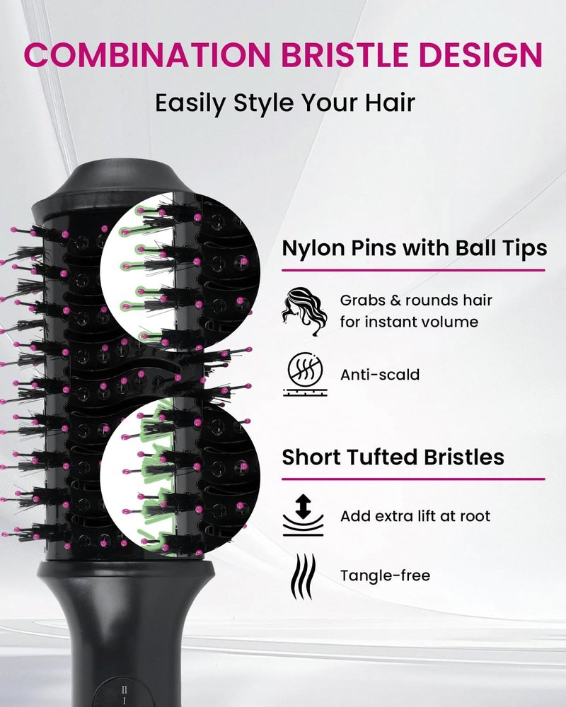 Hair Dryer Brush - 4-in-1 Hot Air Styler & Volumizer | Ionic Oval Barrel for Medium & Long Hair