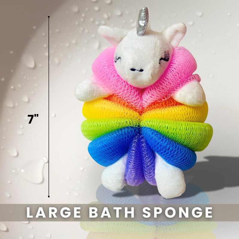 Cute Bath Sponge Loofah - Soft Mesh Body Pouf, Gentle Shower Sponges with Hanging Rope