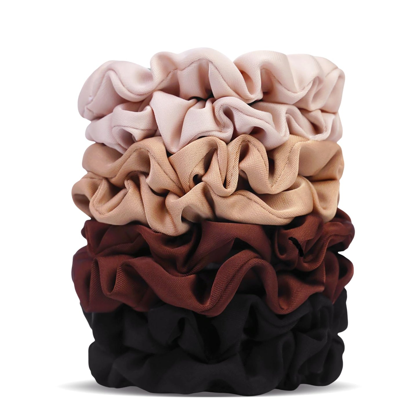 Ultra-Petite Satin Scrunchies for Women – 8PCS Neutral No Damage Hair Ties (Black, Blonde, Dark Brown, Light Brown) – No Crease, Frizz-Free, Gentle Elastic Bands for Day & Night, Perfect Gifts