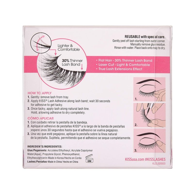 Kiss Lash Couture LuXtensions Collection False Eyelashes, Flat Lash Technology, Super Slim Lash Band, Real Lash Extension Fibers, Reusable, Style ‘Velvet', 12mm, 1 Pair Strip Lashes