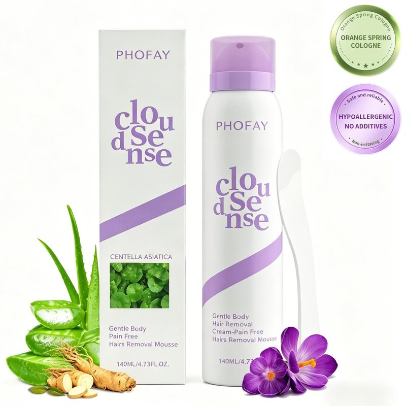 PHOFAY Smooth Hair Removal Spray for Women & Men Sensitive Skin,Painless Depilatory Cloud Sense Hair Removal Cream with Aloe & Hyaluronic Acid Body Hair Remover for Bikini,Legs,Chest,Underarms(1PC)