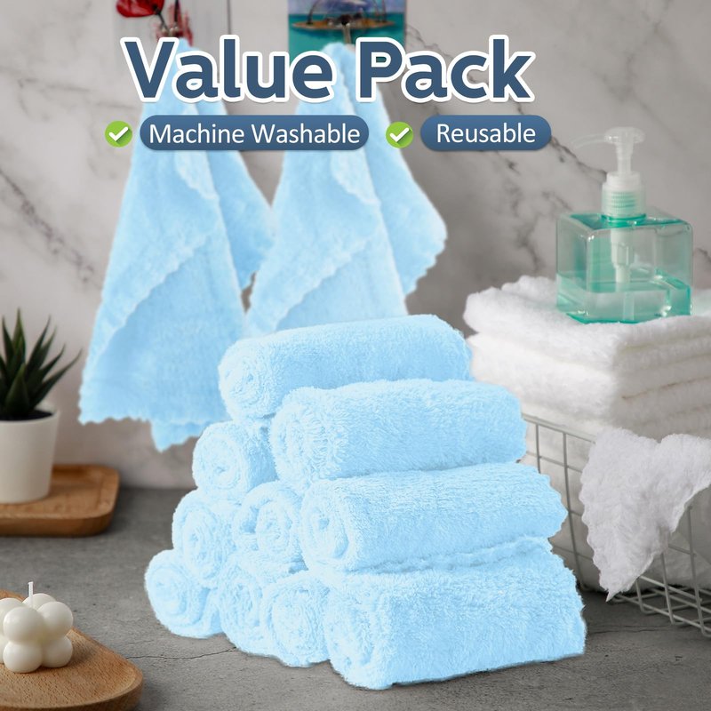 Newwiee 100 Pack Washcloths Bulk, Ultra Soft Wash Cloths 12 x 12 Inch Quick Dry Absorbent Microfiber Face Towel,Reusable Facial Fingertip Cloth for Spa Baby Shower & Craft(Light Blue)