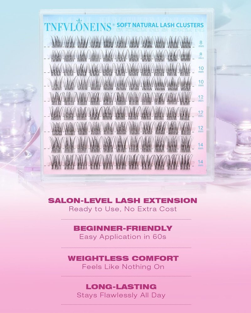 Short Natural Lash Clusters 8-10-12-14MM Wispy Eyelash Clusters Clear Band Lashes Clusters C-Curly Cluster Eyelash Extensions Clean Makeup Individual Lashes Natural Look TNFVLONEINS