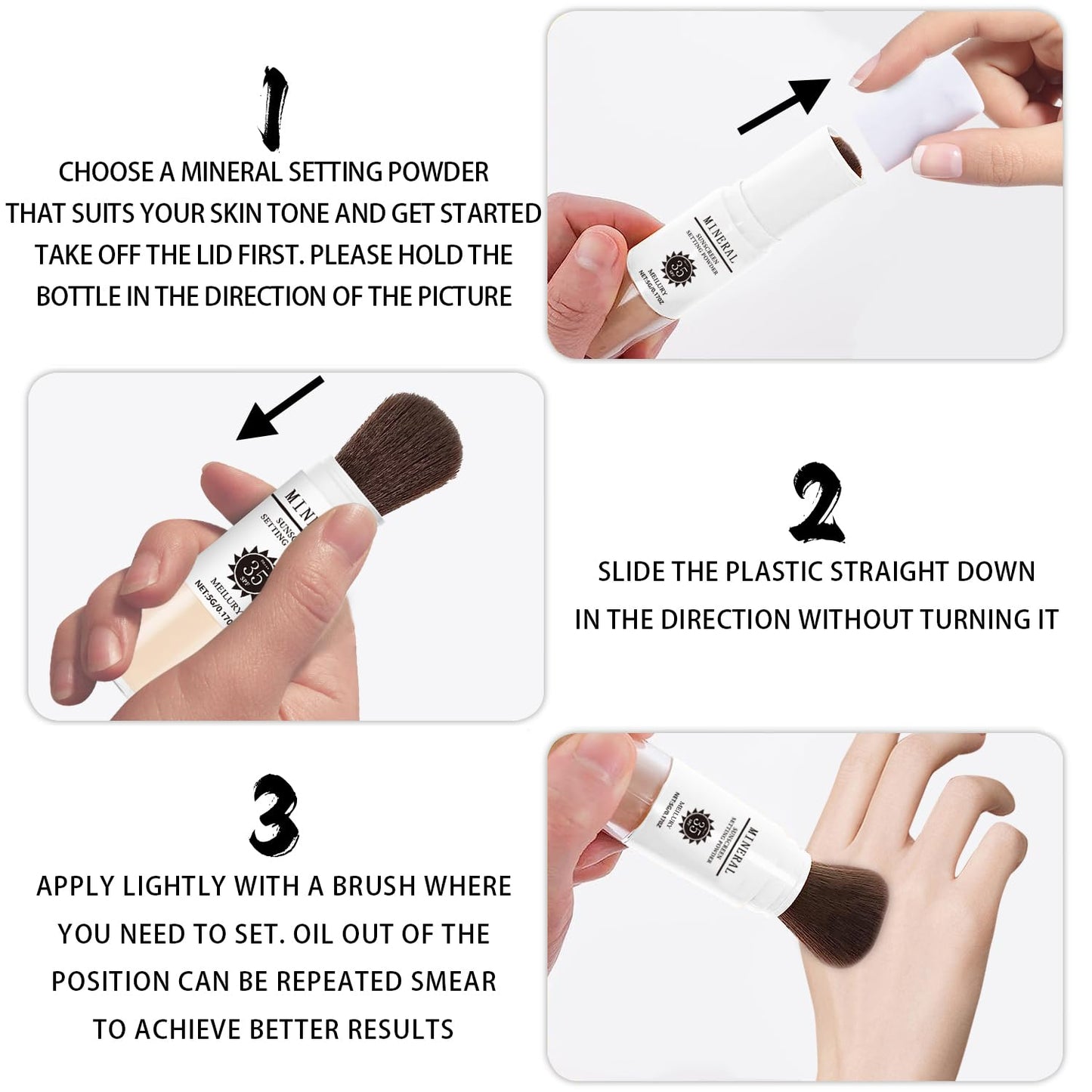 Sunscreen Setting Powder SPF 35, Mineral Brush Powder for Face & Scalp, Oil Control Natural Matte Finish Loose Powder Translucent Lasting Lightweight Breathable for All Skin (#01 Translucent)