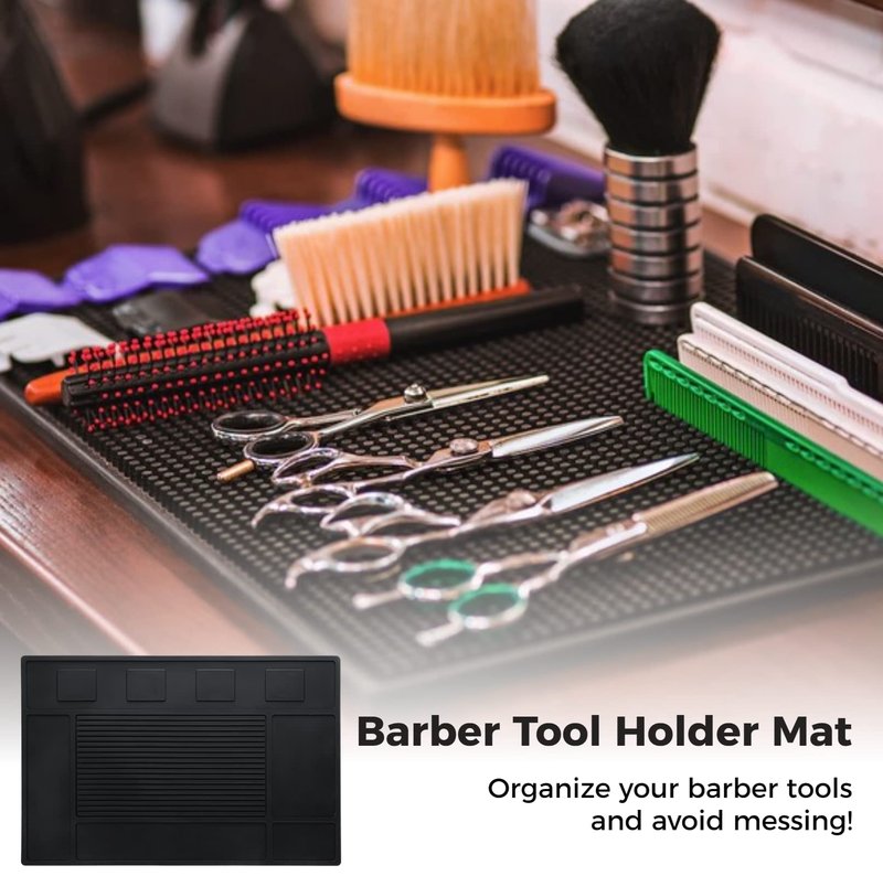 yeesport Barber Tool Organizer Mat, Flexible Silicone Barber Tool Pad, Magnetic Salon Barbershop Work Station Pad, Non-Slip Barbershop Counter Mat for Clippers Tools (Black)