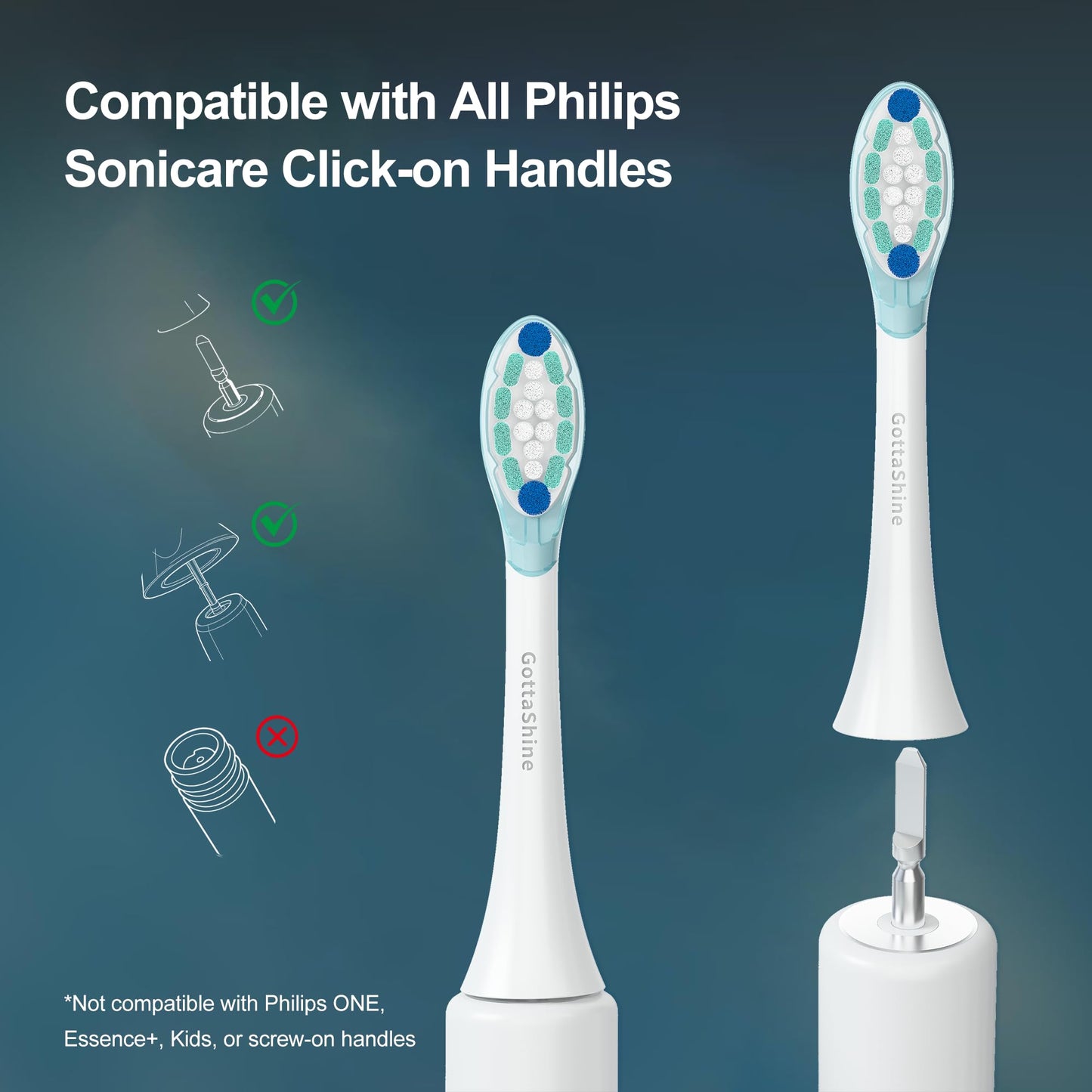 3D Contoured Replacement Toothbrush Heads Compatible with Philips Sonicare, 2-in-1 Click-On Electric Brush Heads for Sensitive Teeth and Gums, Gentle Deep Clean, 8 Pack