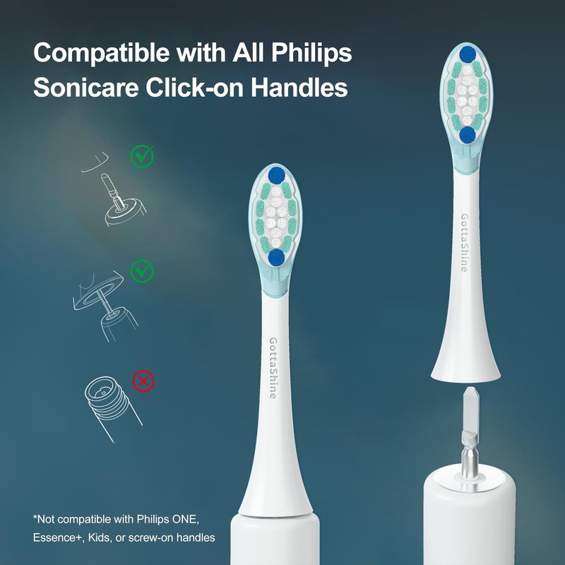 3D Contoured Replacement Toothbrush Heads Compatible with Philips Sonicare, 2-in-1 Click-On Electric Brush Heads for Sensitive Teeth and Gums, Gentle Deep Clean, 8 Pack