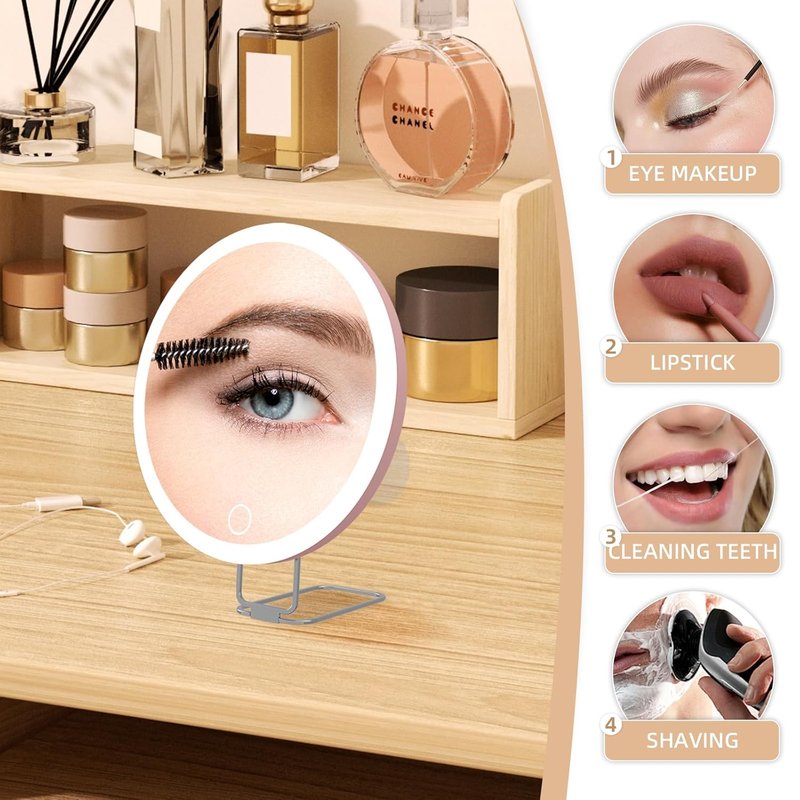 Skiennix 30X Magnifying Makeup Mirror - Lighted 6-Inch Travel Mirror with 3 Suction Cups & 360° Adjustable Stand | Includes Tweezers & Scissors