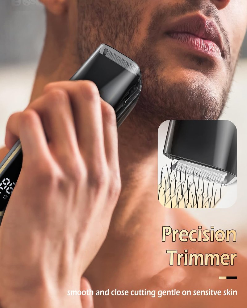 ENSSU Beard Trimmer for Men - Rechargeable Electric Vacuum Trimmer with Adjustable Length Dial & 2 Combs