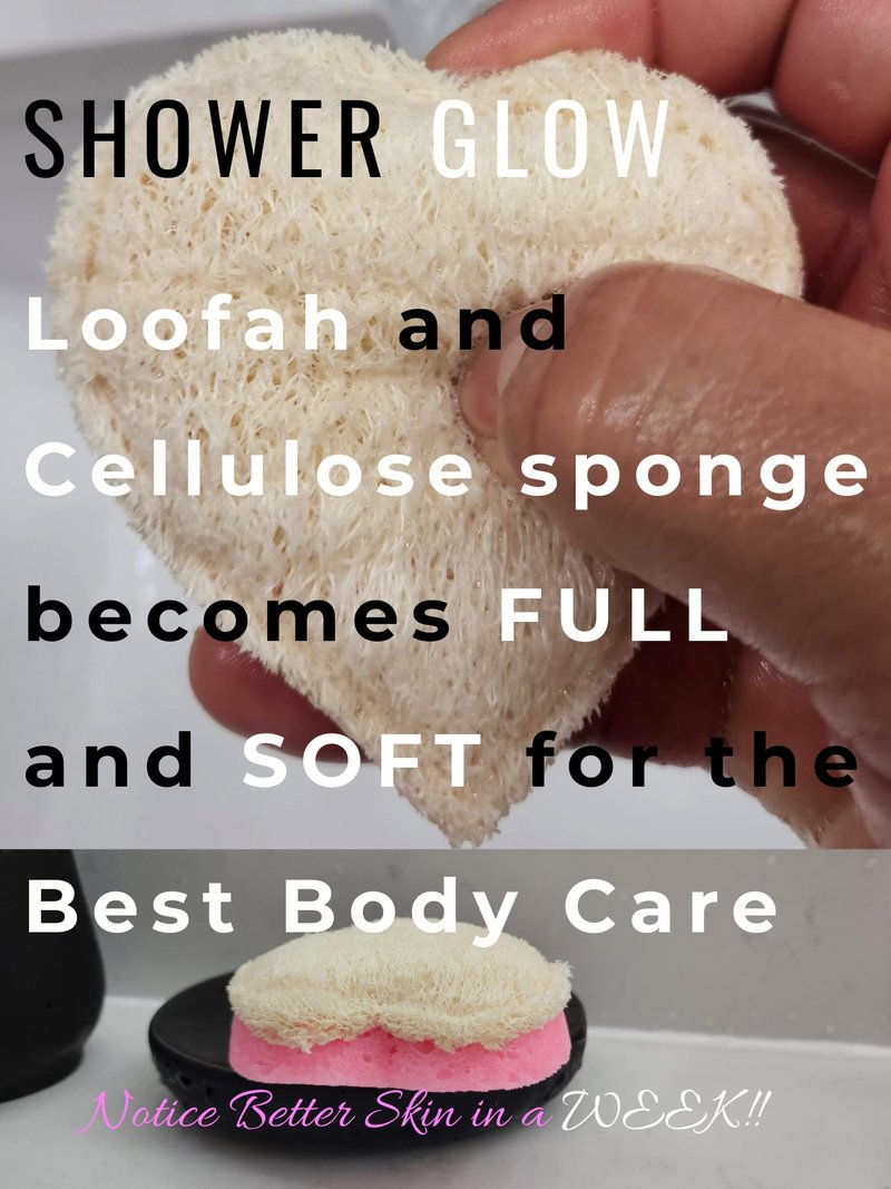 4 Pack LuffaLu Pro Sponge Loofah and Cellulose Fusion - Shower Cleaning and Exfoliating 2 Sided Coarse and Soft Spongy All-Natural Disposable Body Scrub by Fushay (Pink Hearts)