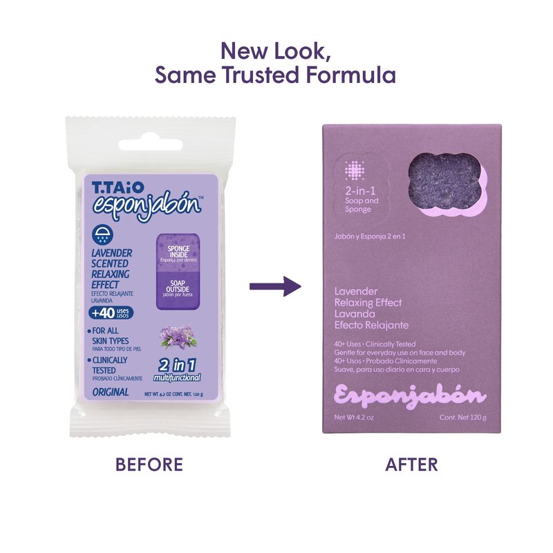 T.Taio Esponjabon Soap Sponge - Cleansing Shower Scrubber - Cleaning Bath Wash Scrub - Oil Removal - Massage & Lather Foot, Elbow, & Face - Bathroom Accessories - Fresh Lavender Scent