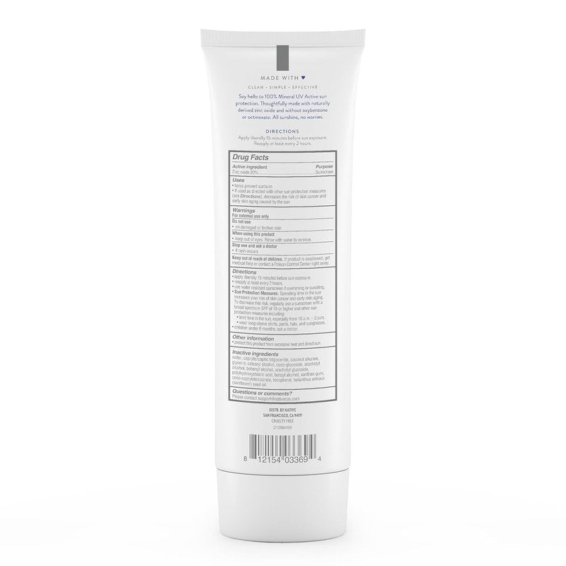 Native Sunscreen SPF 30 - Zinc Oxide Sun Protection for Sensitive Skin | Unscented, Lightweight, 5 Ounces