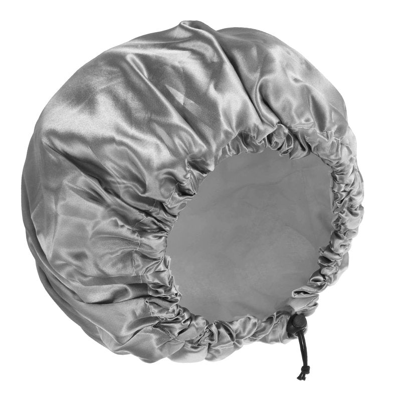 1 Pc Reusable Shower Cap for Women, Grey Double Layer PEVA Lined Waterproof Bath Caps with Adjustable Drawstring, Hair Cap for Short Hair (Spa & Home Use)