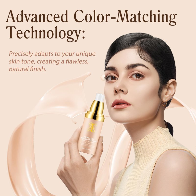 Colour Changing Foundation Liquid 4 in 1, Foundation for Older Women, Hydrating Longwearing & Waterproof Concealer, SPF 50+ Makeup Base Nude Face, Foundation Medium Spectrum for all Skin