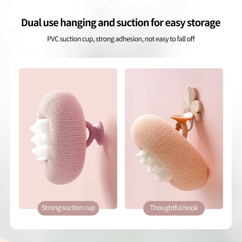 2-in-1 Sunflower Shower Sponge with Suction Cup | Exfoliating Bath Sponge for Soft Skin | Hypoallergenic & Eco-Friendly Body Scrubber for Spa-Like Luxury (Meat Pink)