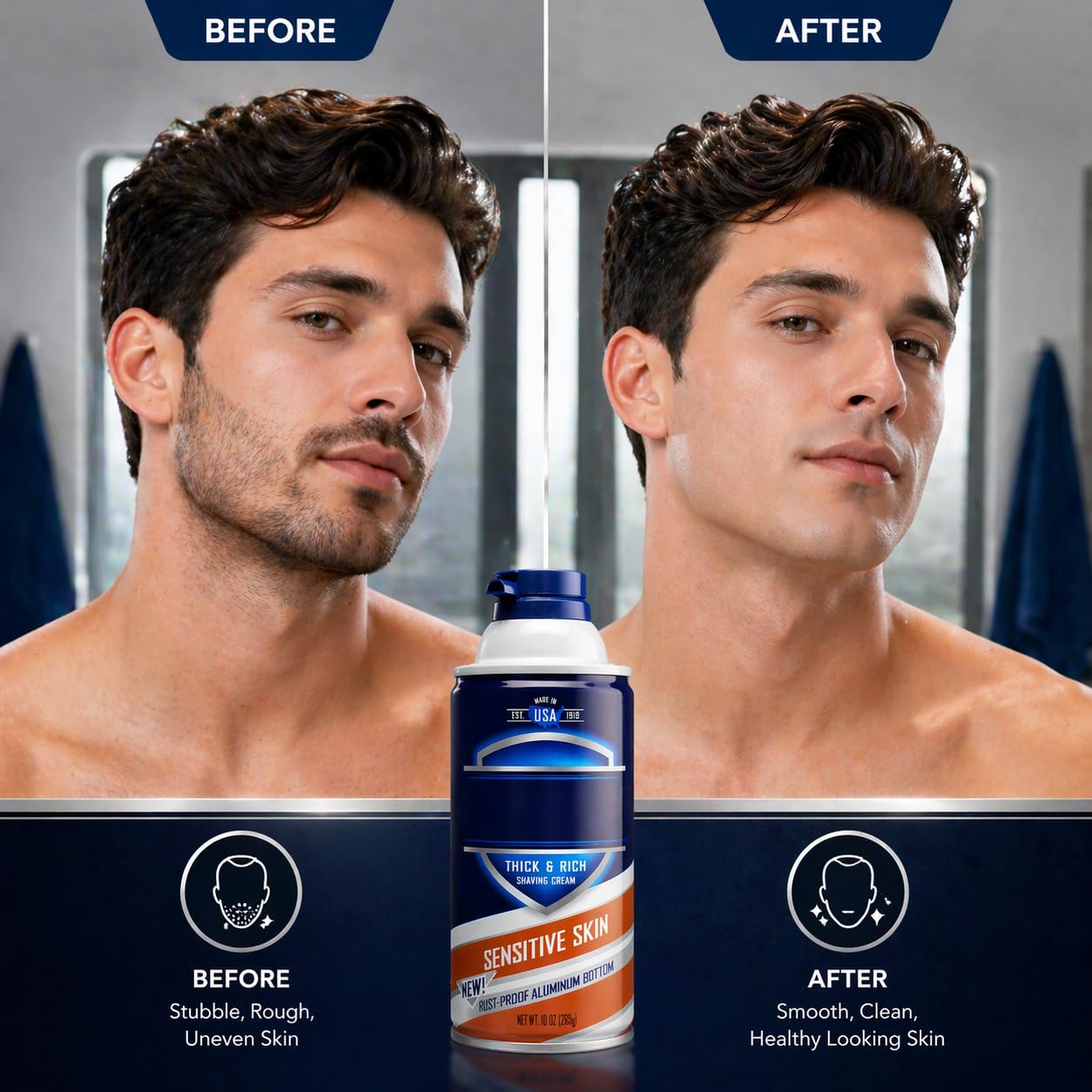 Sensitive Skin Thick & Rich Shaving Cream for Men, Smooth Glide Formula for Comfortable Shave, Helps Reduce Razor Drag, Easy Rinse, 10 oz