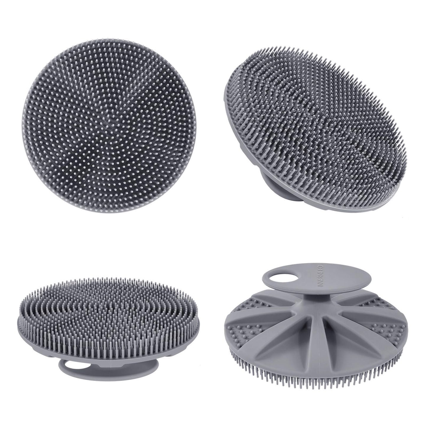 INNERNEED Food-Grade Soft Silicone Body Scrubber Shower Brush Handheld Cleansing Skin Brush, Gentle Exfoliating and Lather Well (Gray)