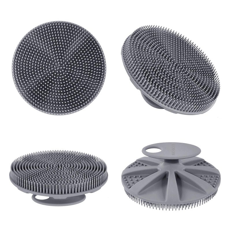 INNERNEED Food-Grade Soft Silicone Body Scrubber Shower Brush Handheld Cleansing Skin Brush, Gentle Exfoliating and Lather Well (Gray)
