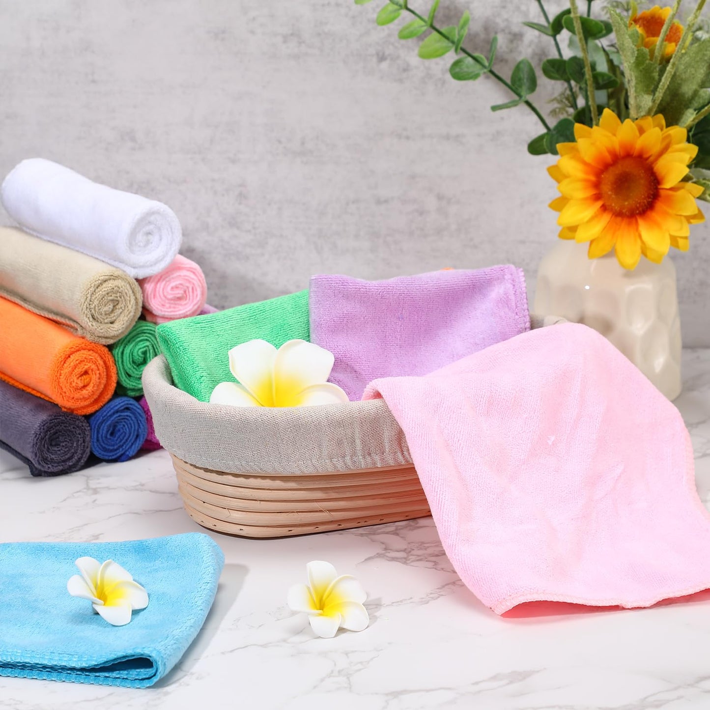 Newwiee 40 Pcs Wash Cloth Bulk Cotton Bath Hand Face Washcloths Soft Quick Drying Towel for Women Bathroom Washing Body Viscose Fiber Multipurpose Fingertip Rags(Bright Color,10 x 10 Inch)