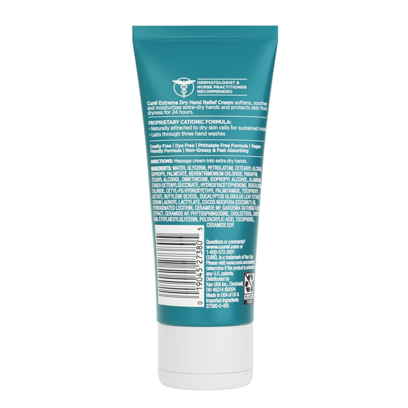 Curel Extreme Dry Hand Relief, Dermatologist Recommended, Long-Lasting Cream For Dry Hands, Paraben Free, Fragrance-Free Hand Lotion, 3 Oz