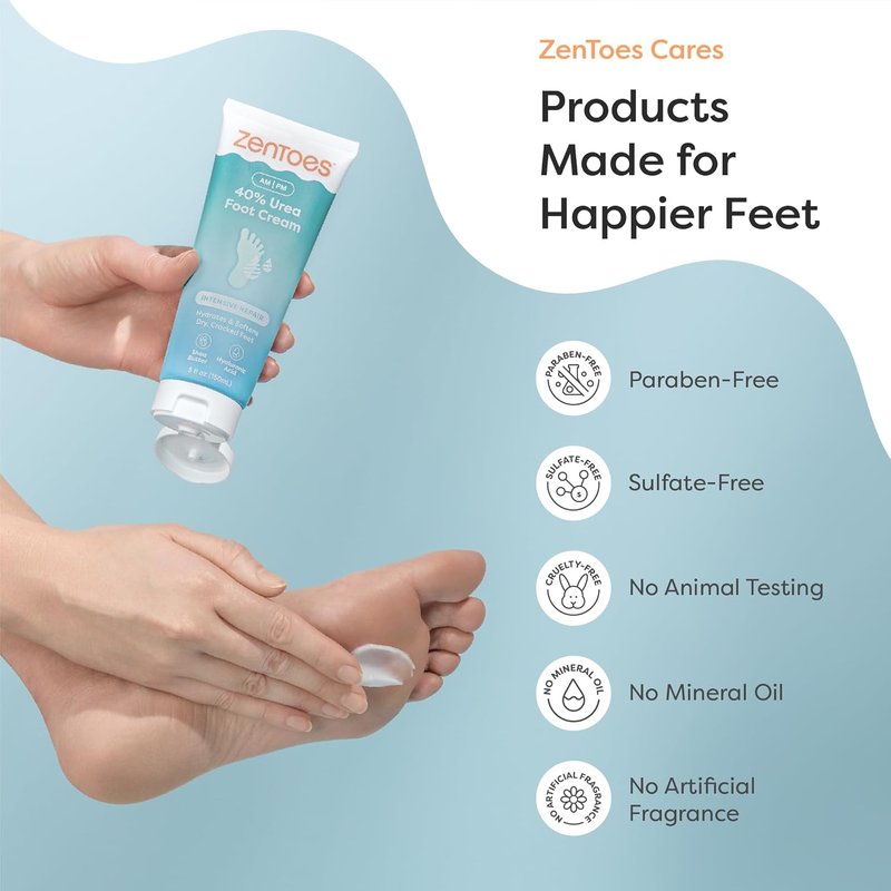 ZenToes Urea Cream 40 Percent for Feet | Foot Lotion for Dry Cracked Heels and Feet | Intense Dry Feet Softening and Hydration for Skin | Heel Balm and Moisturizing Care | 5oz
