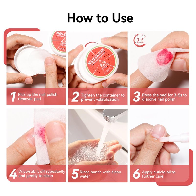 Nailshion Nail Polish Remover Pads, 140 Pcs Travel Fingernail Polishes Wipes in 4 Boxes, Non-Acetone | 3-5s Quick Removal | VE Moisturing, Lint-free Handy Wipes to Clean Polish, Watermelon Scent