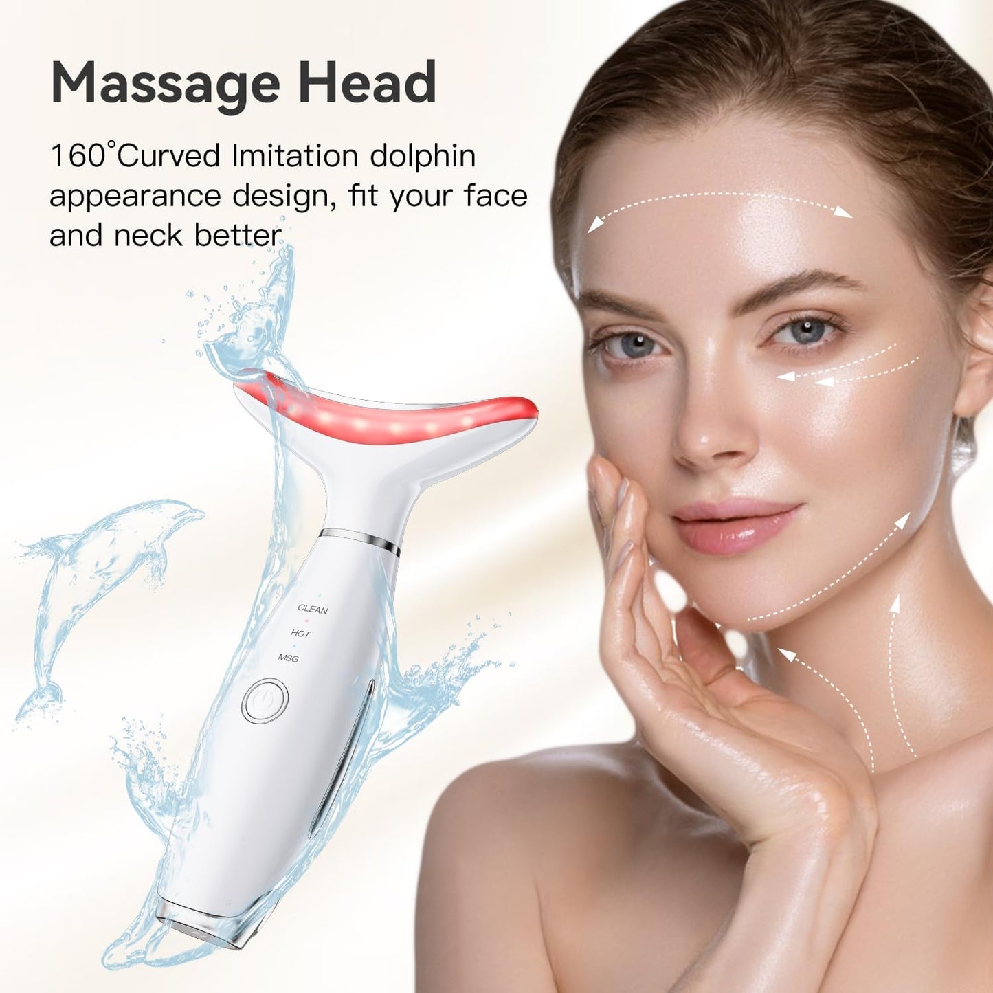 TLINNA Face Massager -7 Color Red-Light-Therapy for Face and Neck for Wrinkles, Double Chin, Vibrating Facial Massager with Thermals (White)