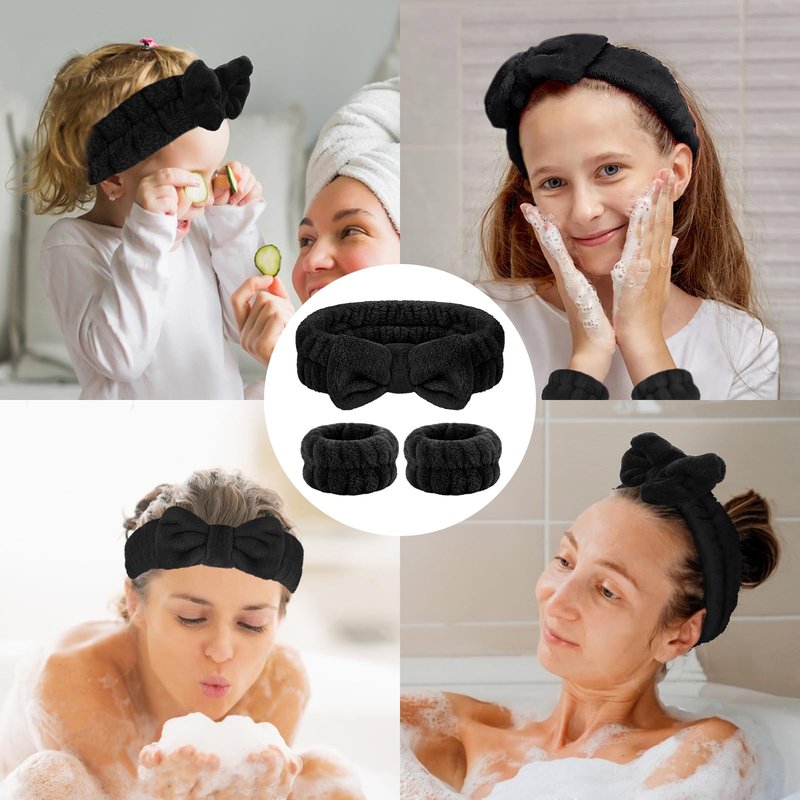 CERETIA Face Washing Headband and Wristband Set of 3, Microfiber Spa Wristbands and Headband for Women, Absorbent Wristbands for Washing Face, Wrist Scrunchies for Skin Care, Hair Accessories